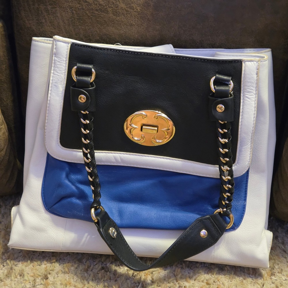 Emma‎ Fox Colorblock Handbag Purse White Black Blue